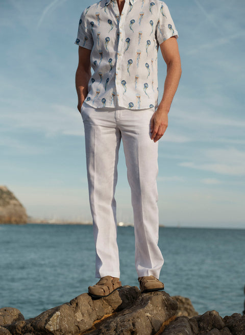 Pantalón Básico 100% Lino Slim Fit Blanco