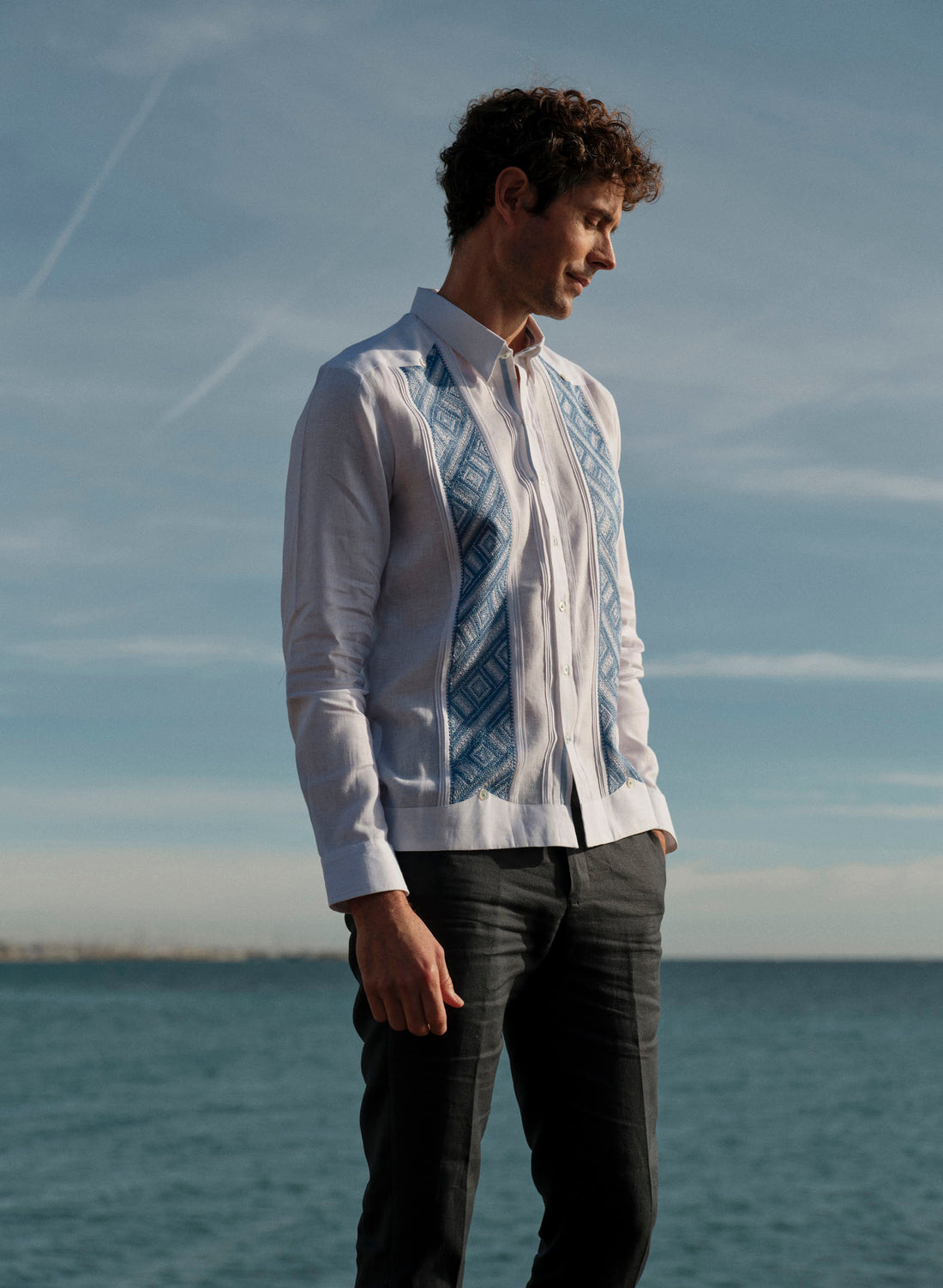 Guayabera Artesanal 100% Lino Cantil Blue Bell