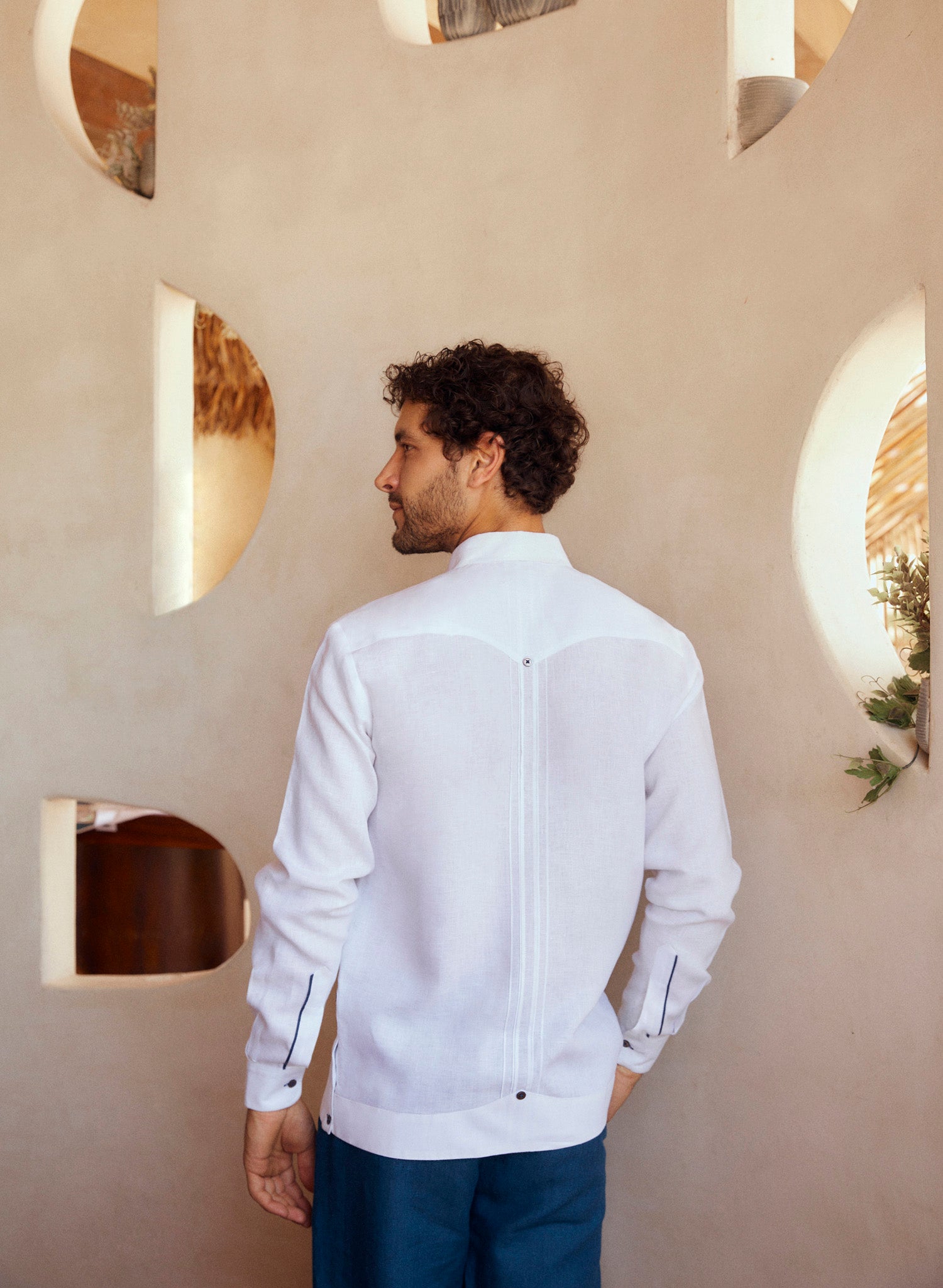 Guayabera 100% Lino Horus Azul