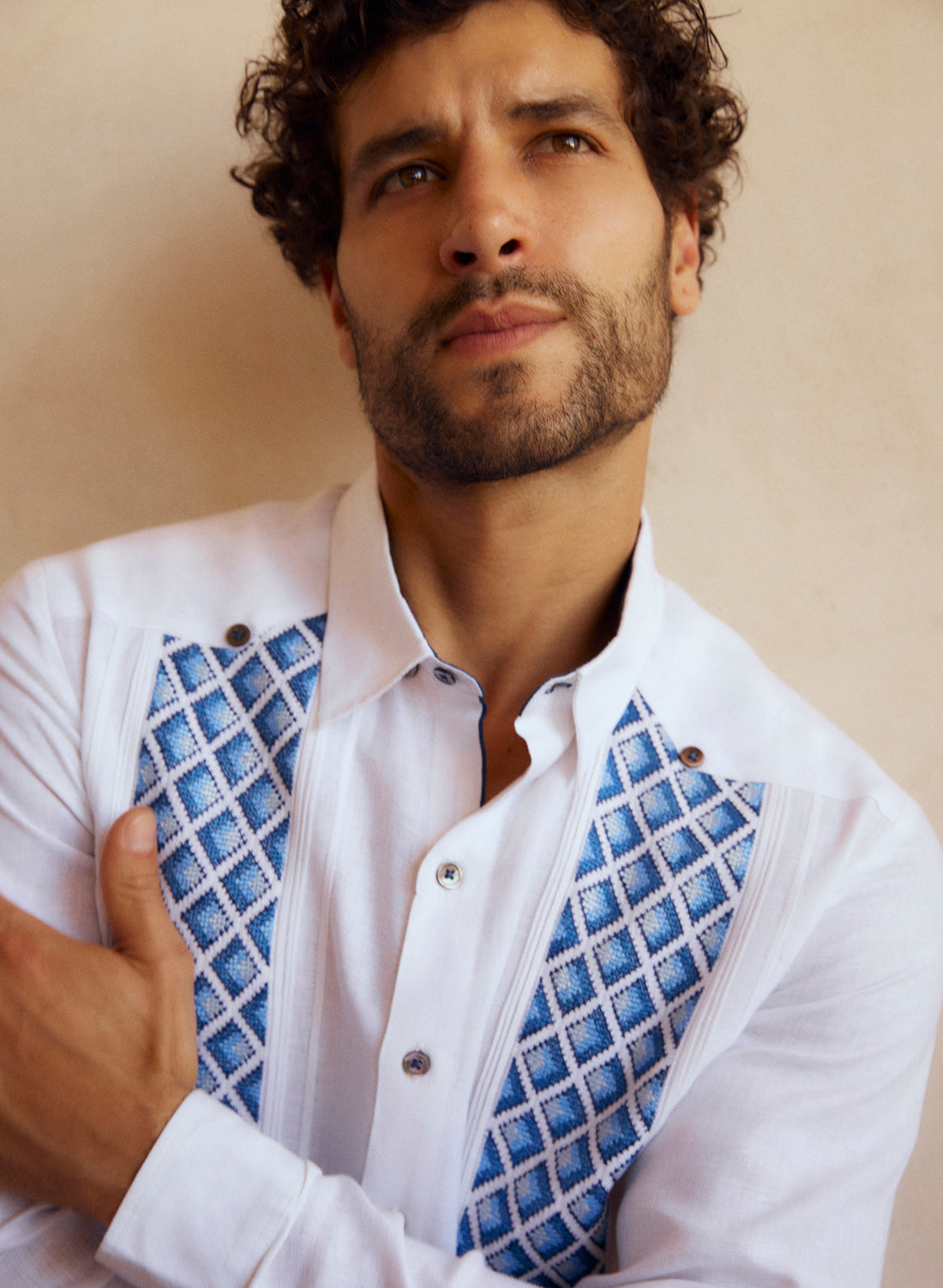 Guayabera 100% Lino Horus Azul