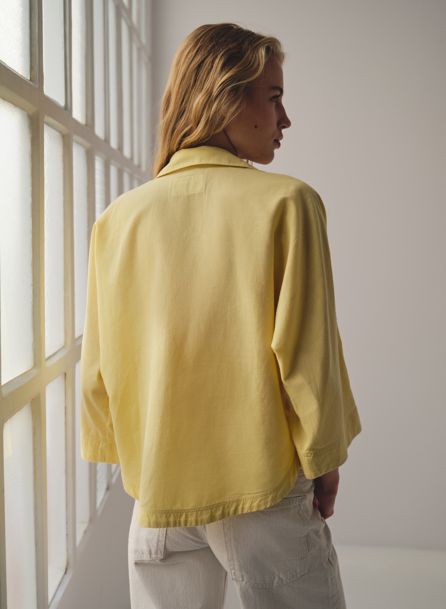 Blusa con cuello camisero Lino Algodón Bomla