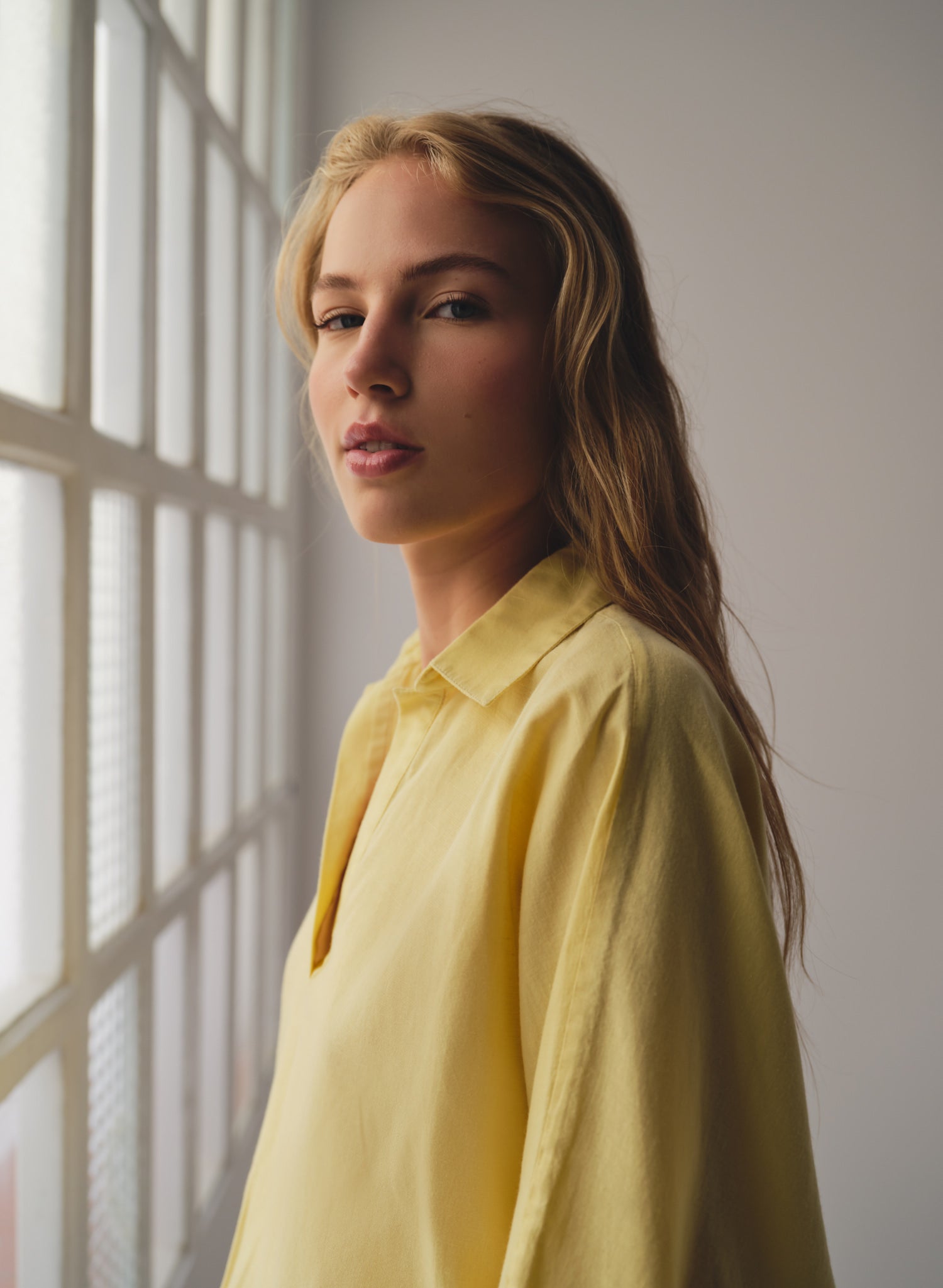 Blusa con cuello camisero Lino Algodón Bomla