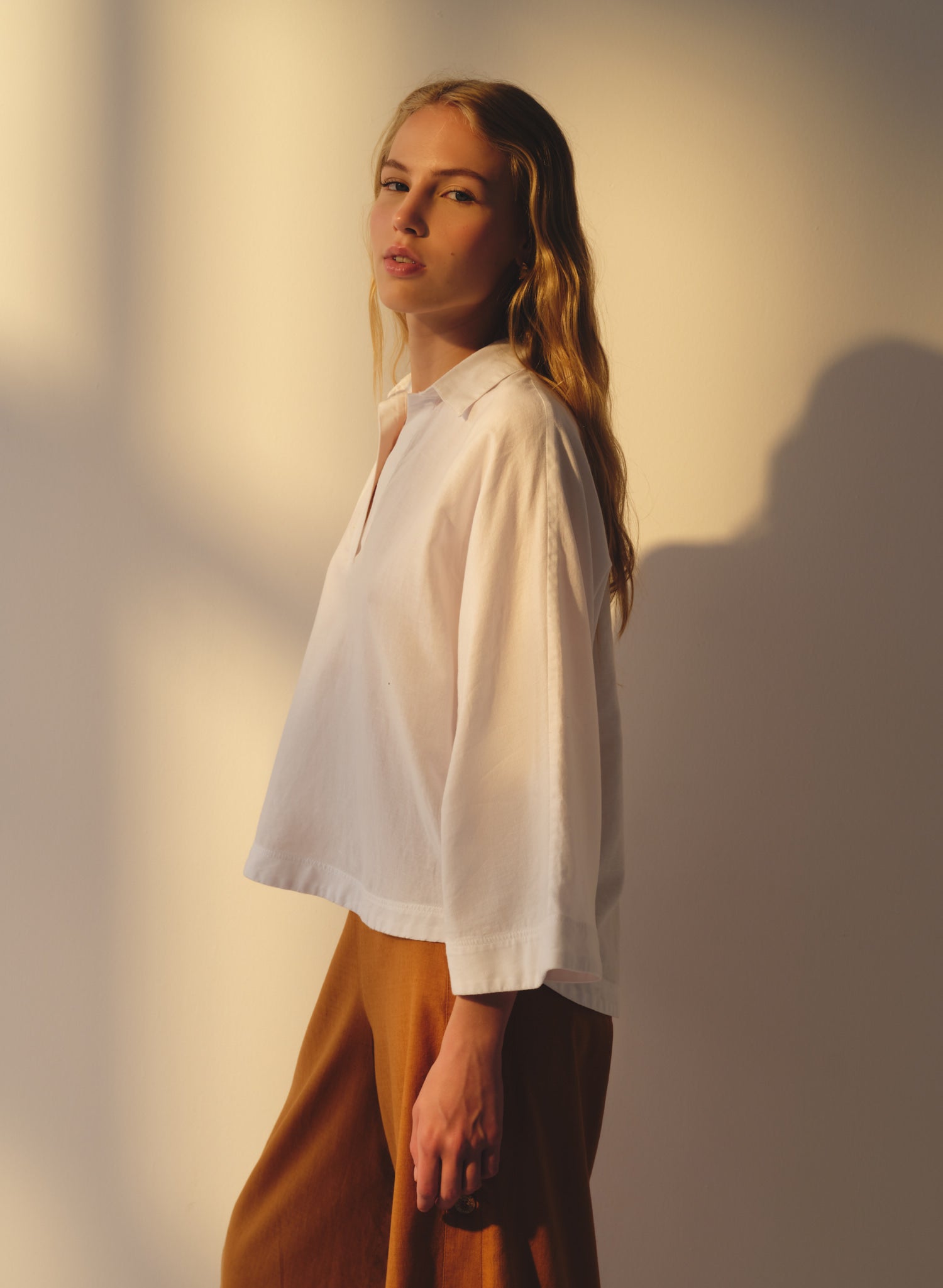 Blusa con cuello camisero Lino Algodón Bomla