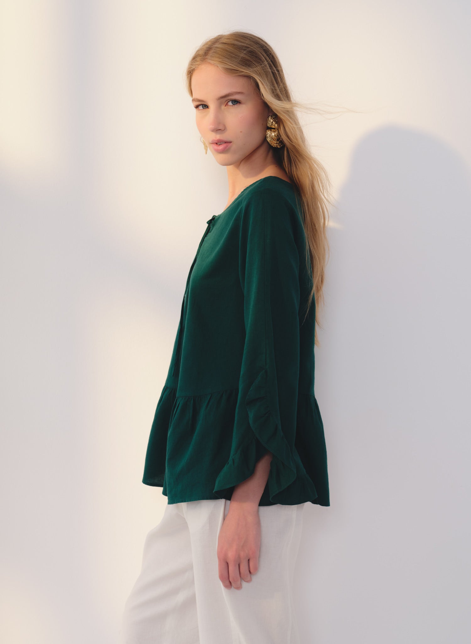 Blusa con olanes Lino Algodón Kalfrana