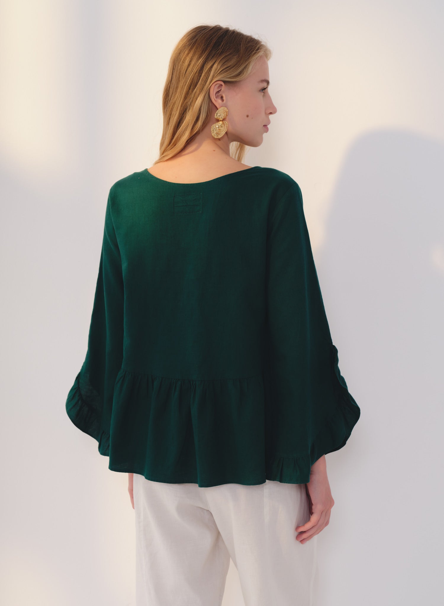 Blusa con olanes Lino Algodón Kalfrana