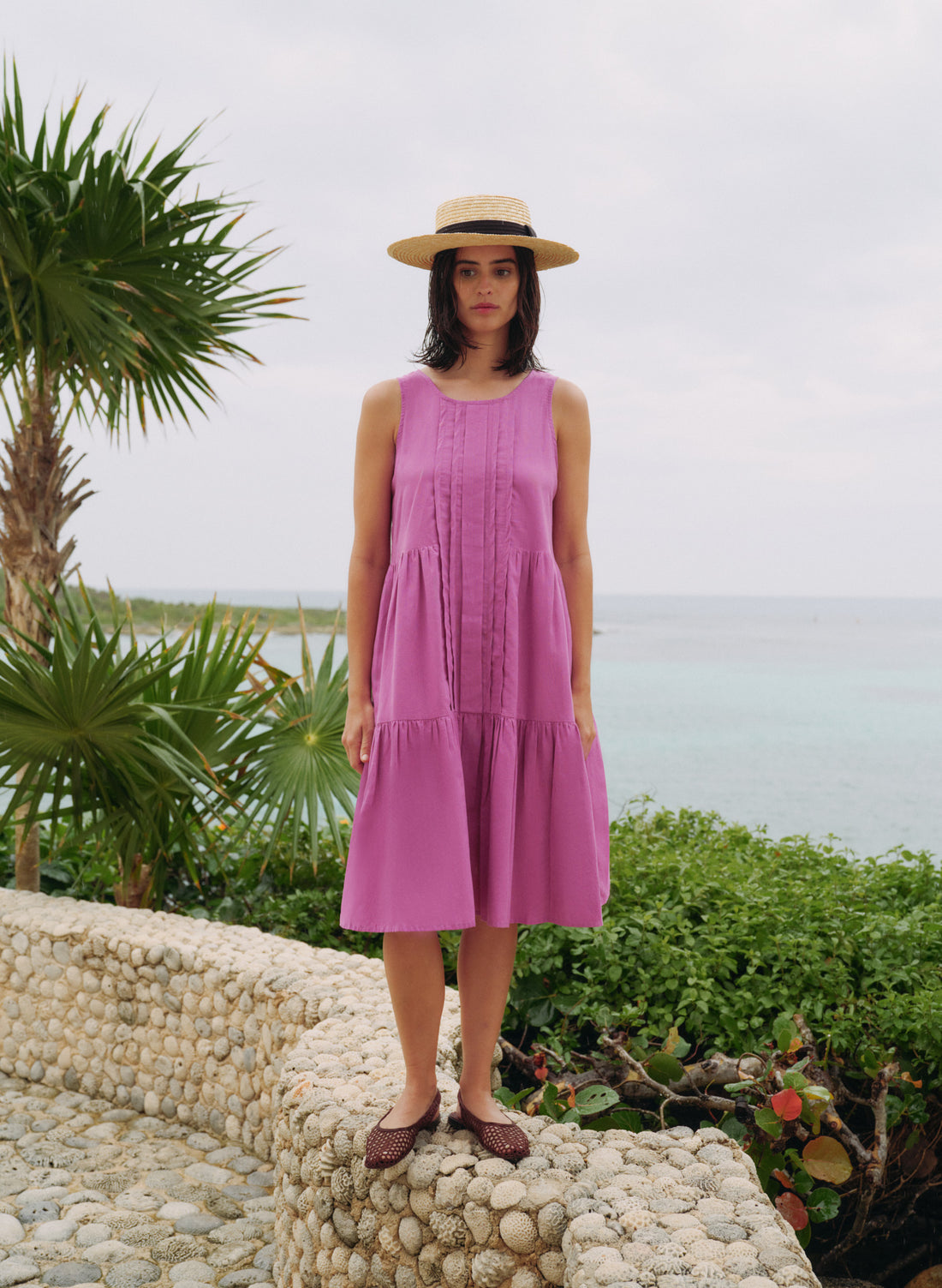 Vestido Largo Lino Algodón Blush morado