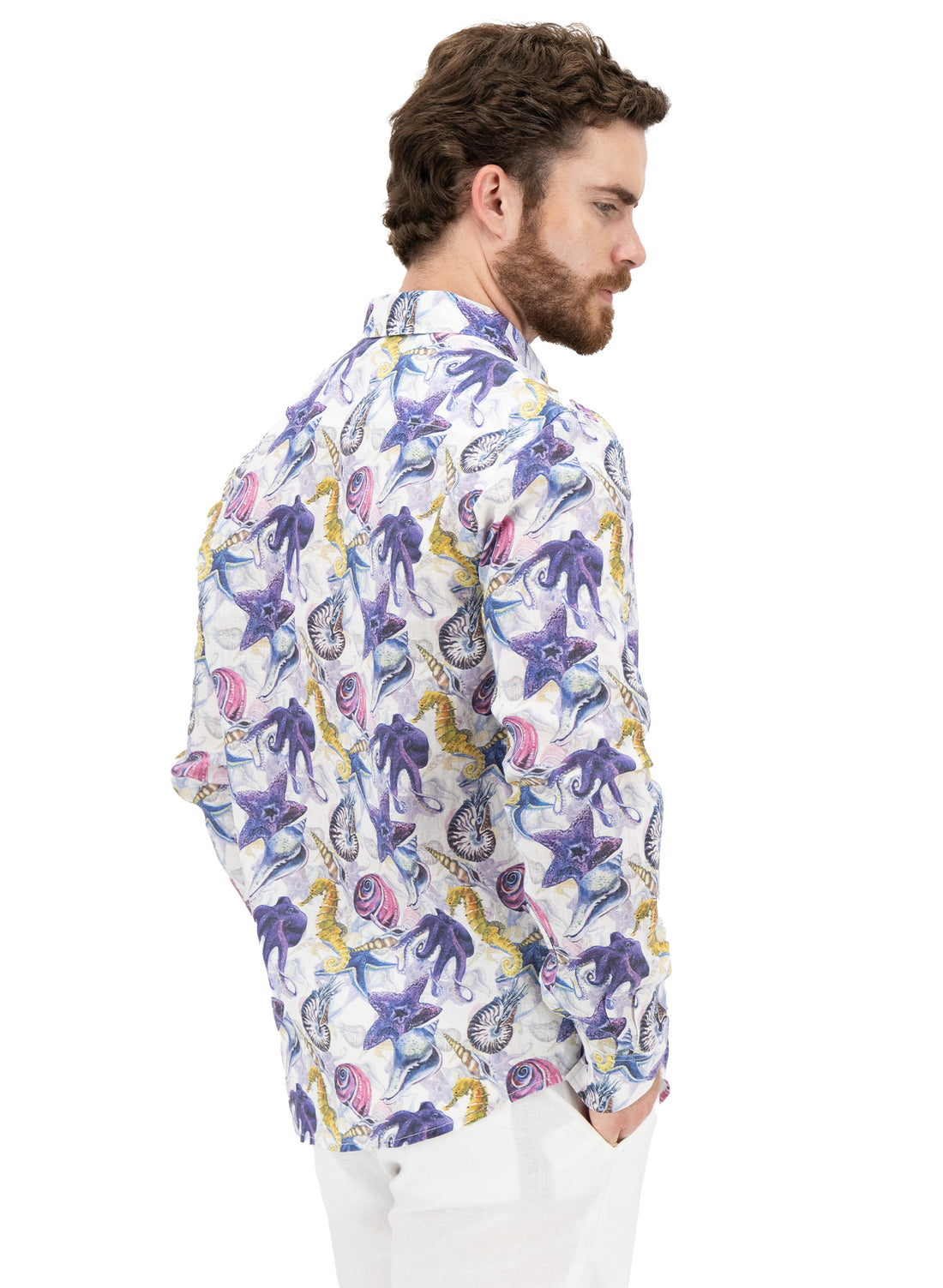 Camisa estampada 100% Lino Buck Purple Underwater