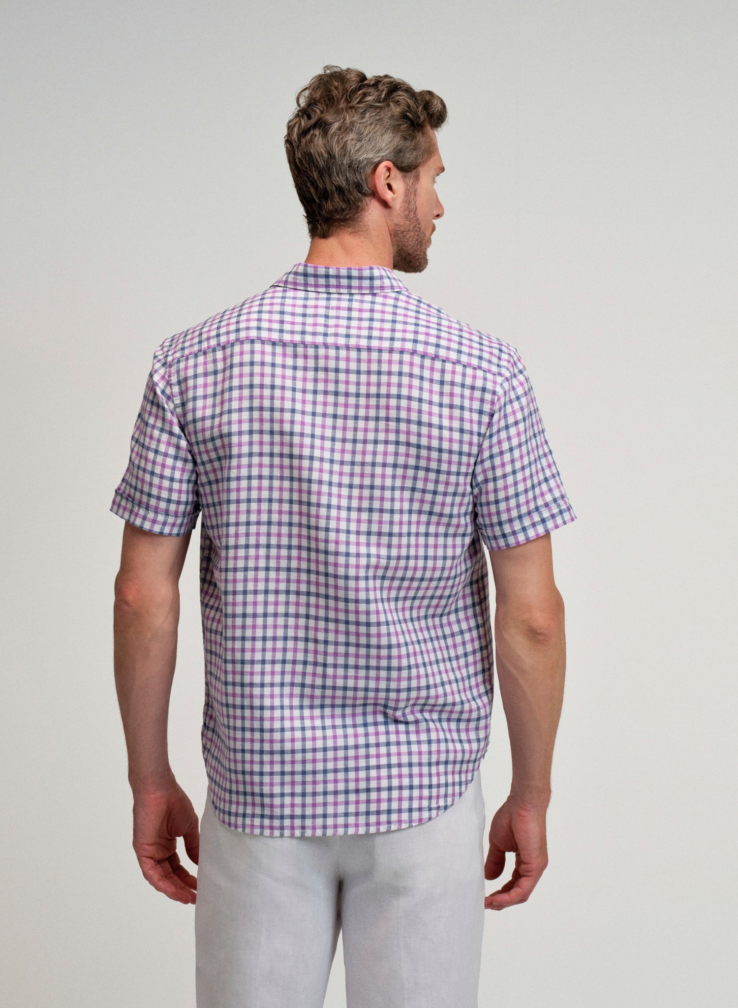 Camisa de cuadro de manga corta para hombre  espalda