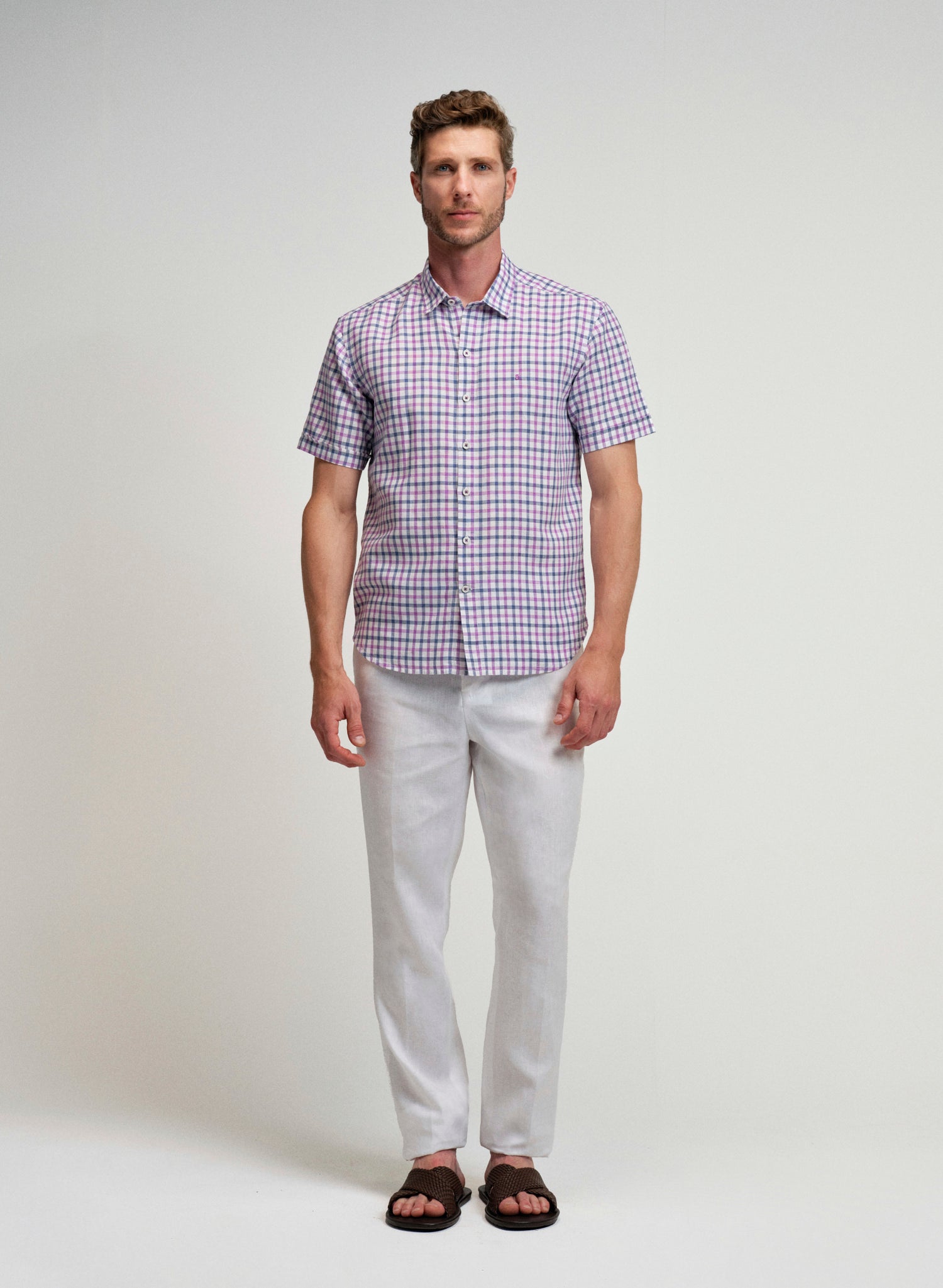 Camisa de cuadro de manga corta para hombre  total look