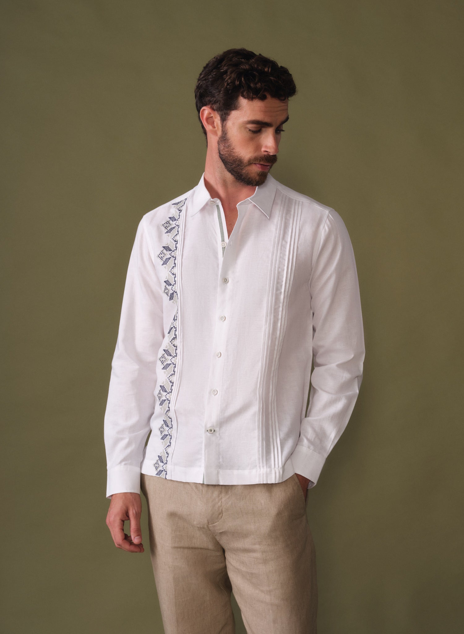 Guayabera manga larga Lino Algodón Amezcua – Abito