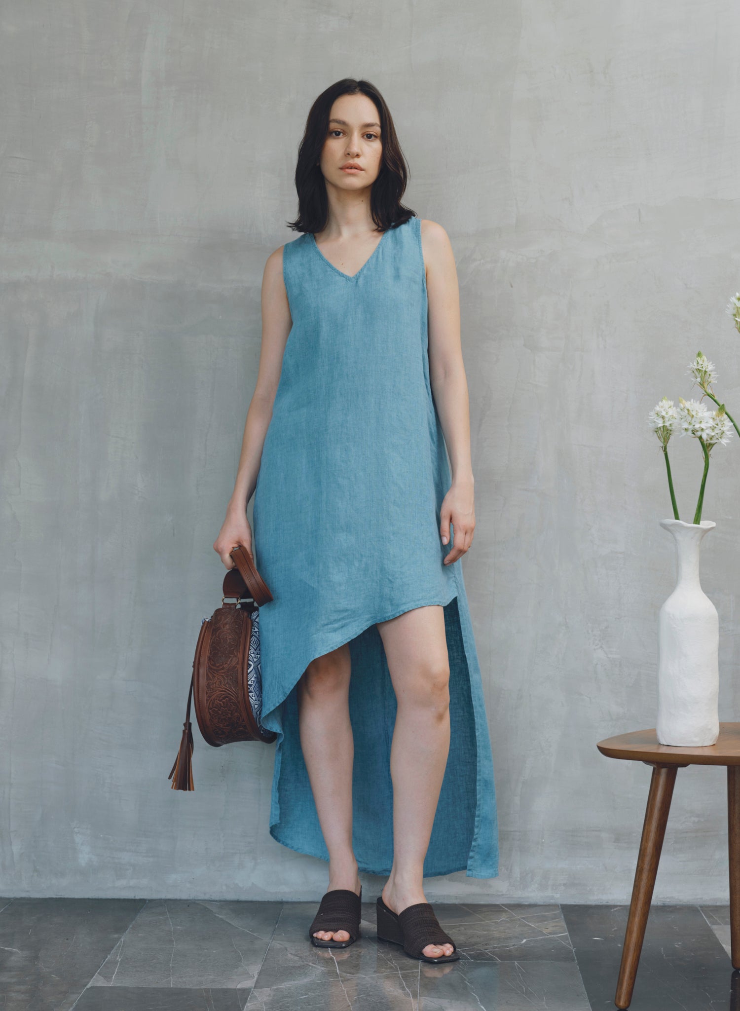 Vestido asimetrico 100% Lino Merhla
