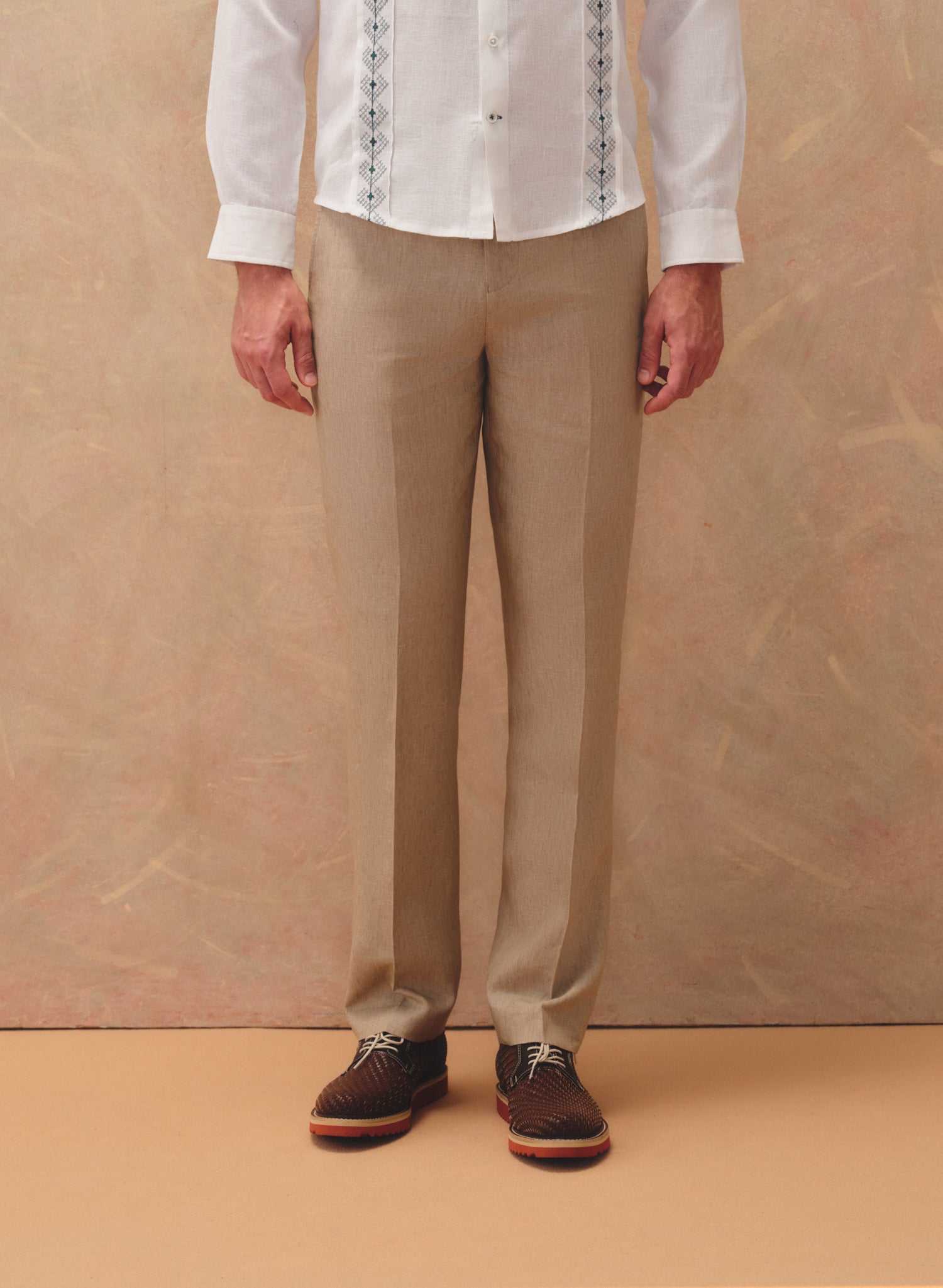 Pantalón 100% Lino Slim Chino Caqui