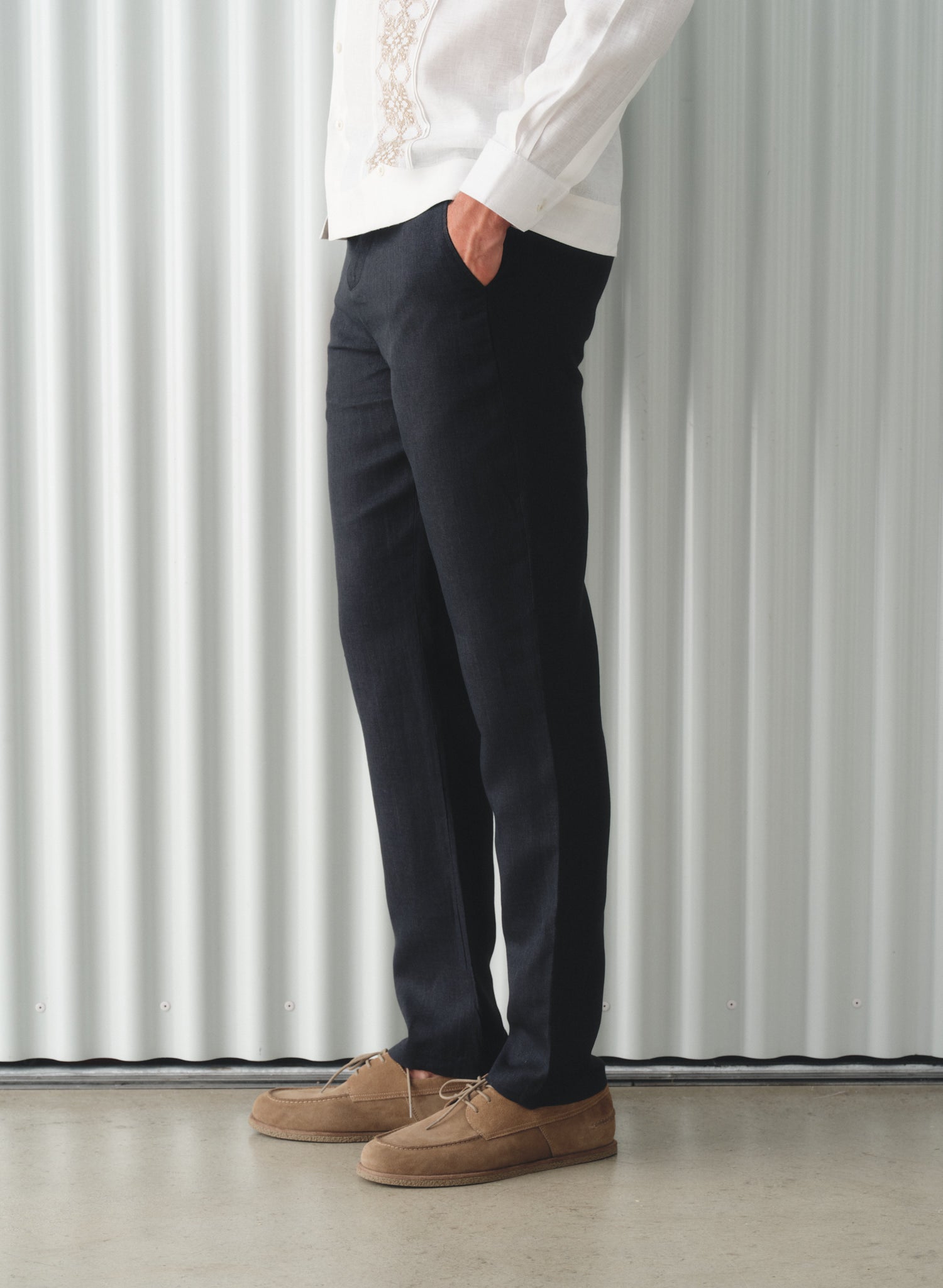 Pantalón 100% Lino Slim Chino Negro