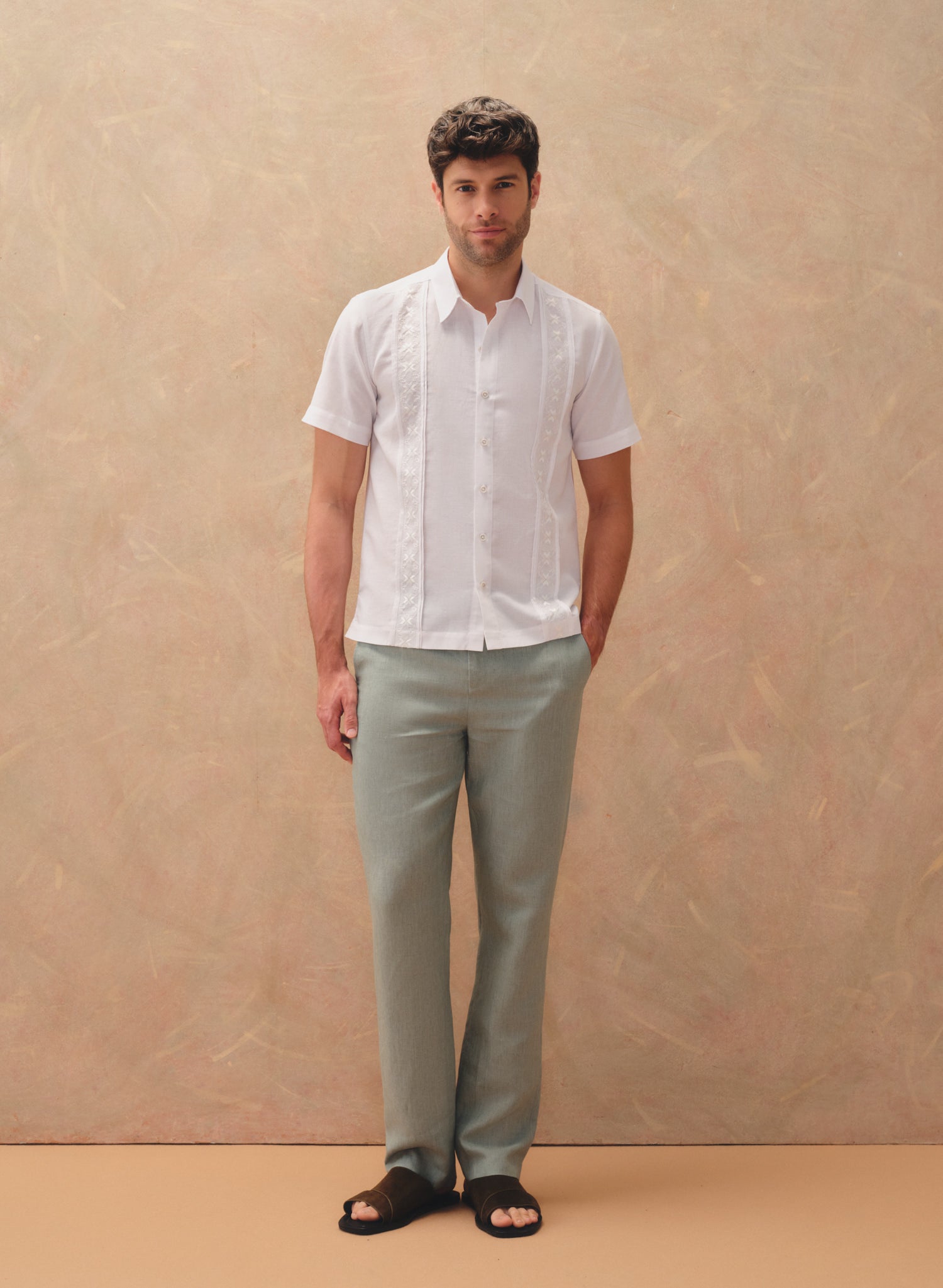 Pantalón 100% Lino Slim Chino Verde Oliva