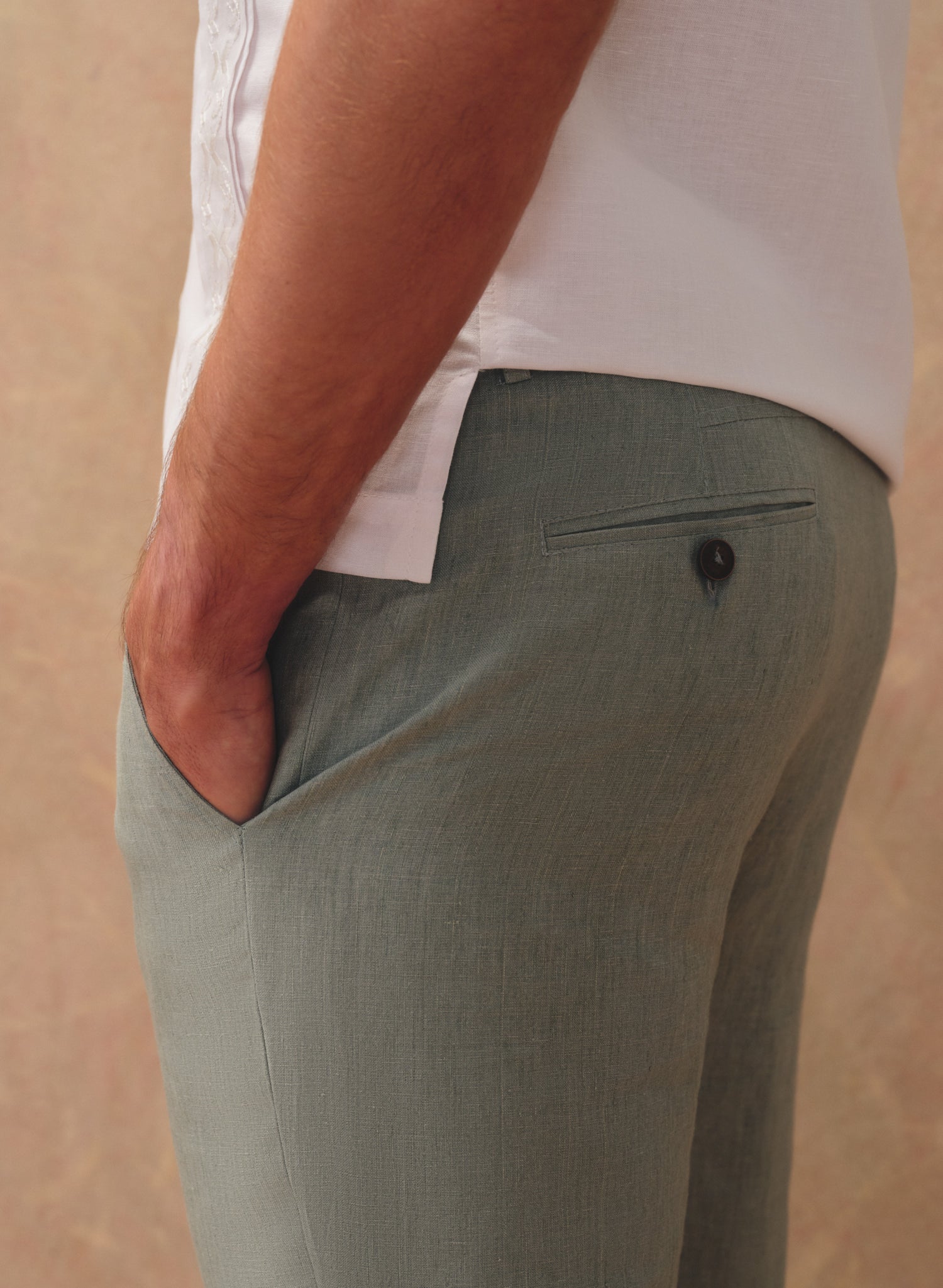 Pantalón 100% Lino Slim Chino Verde Oliva