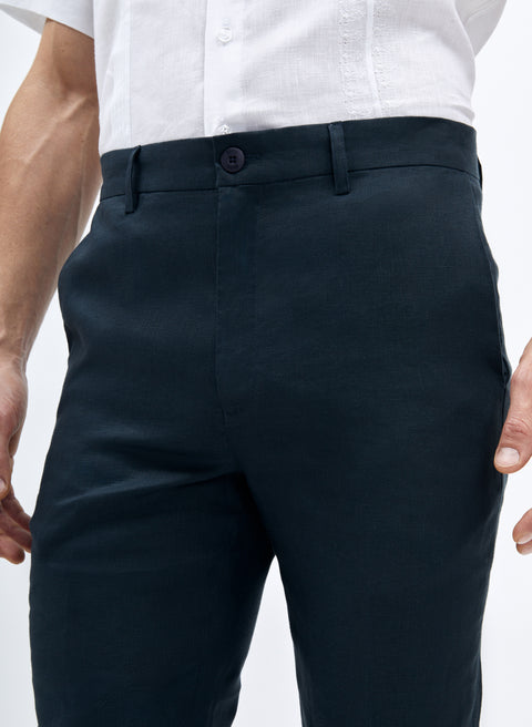 Pantalón Básico 100% Lino Slim Fit Navy