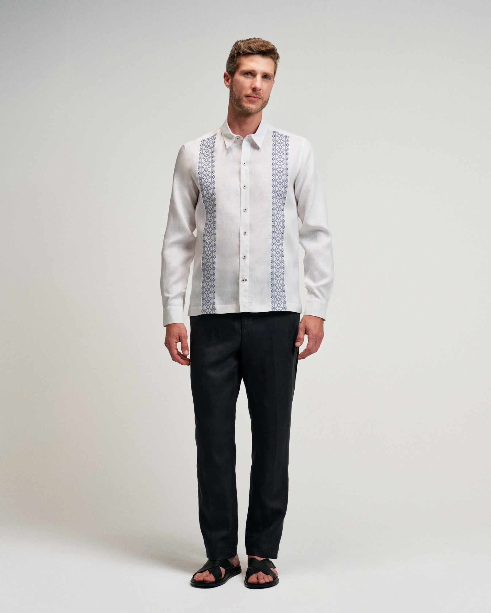 Pantalón Básico Recto 100% Lino Navy
