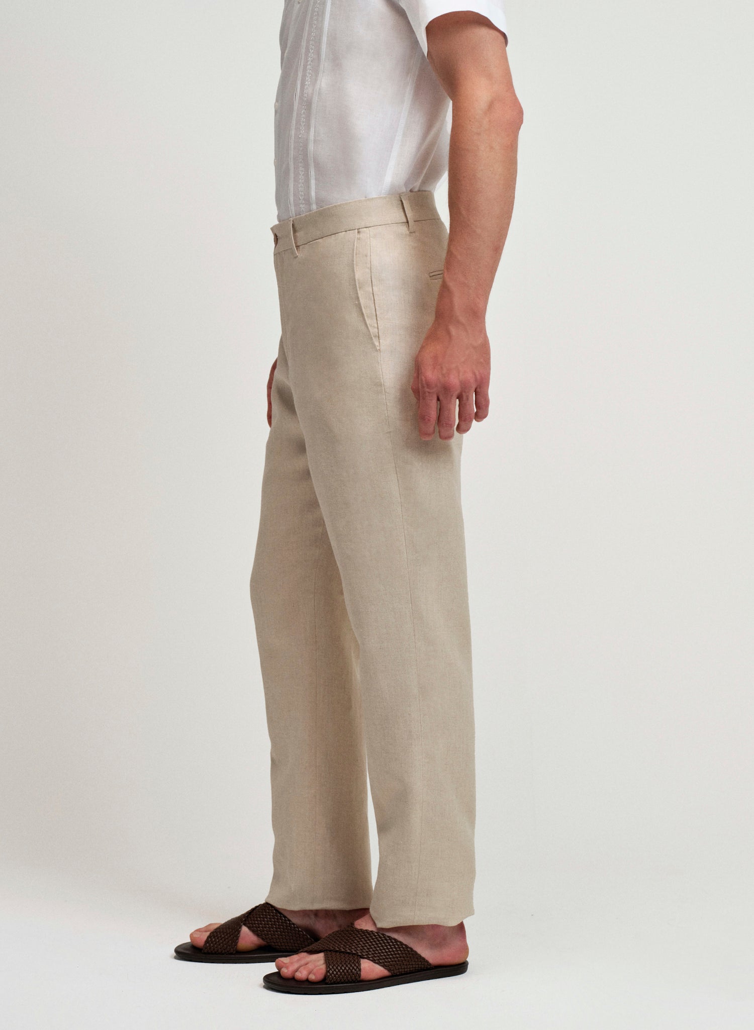 Pantalón Básico Recto 100% Lino Beige