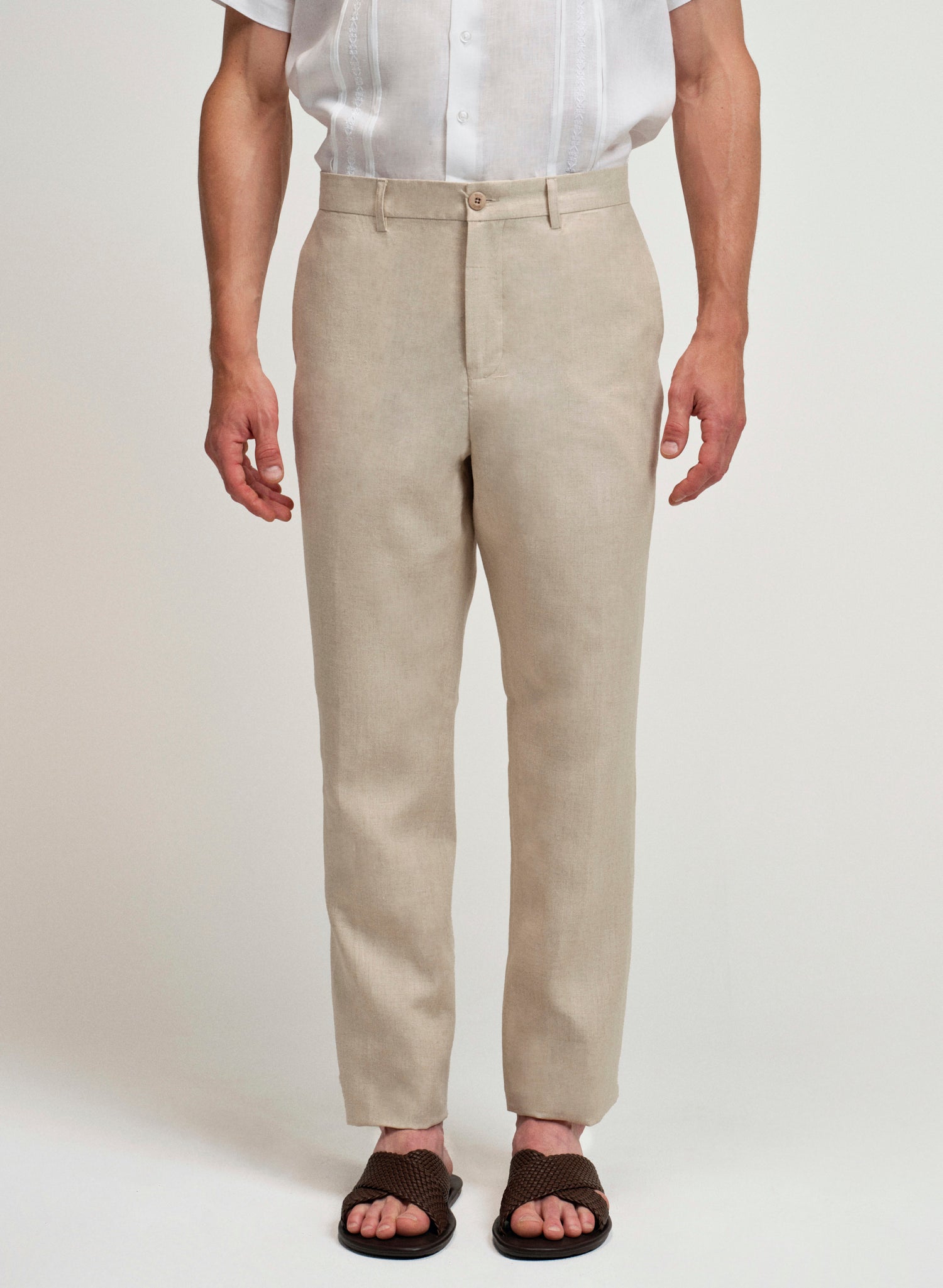 Pantalón Básico Recto 100% Lino Beige