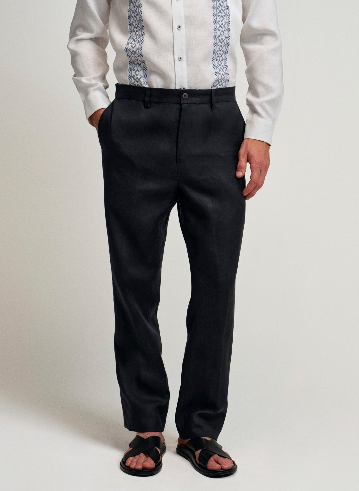 Pantalón Básico Recto 100% Lino Navy