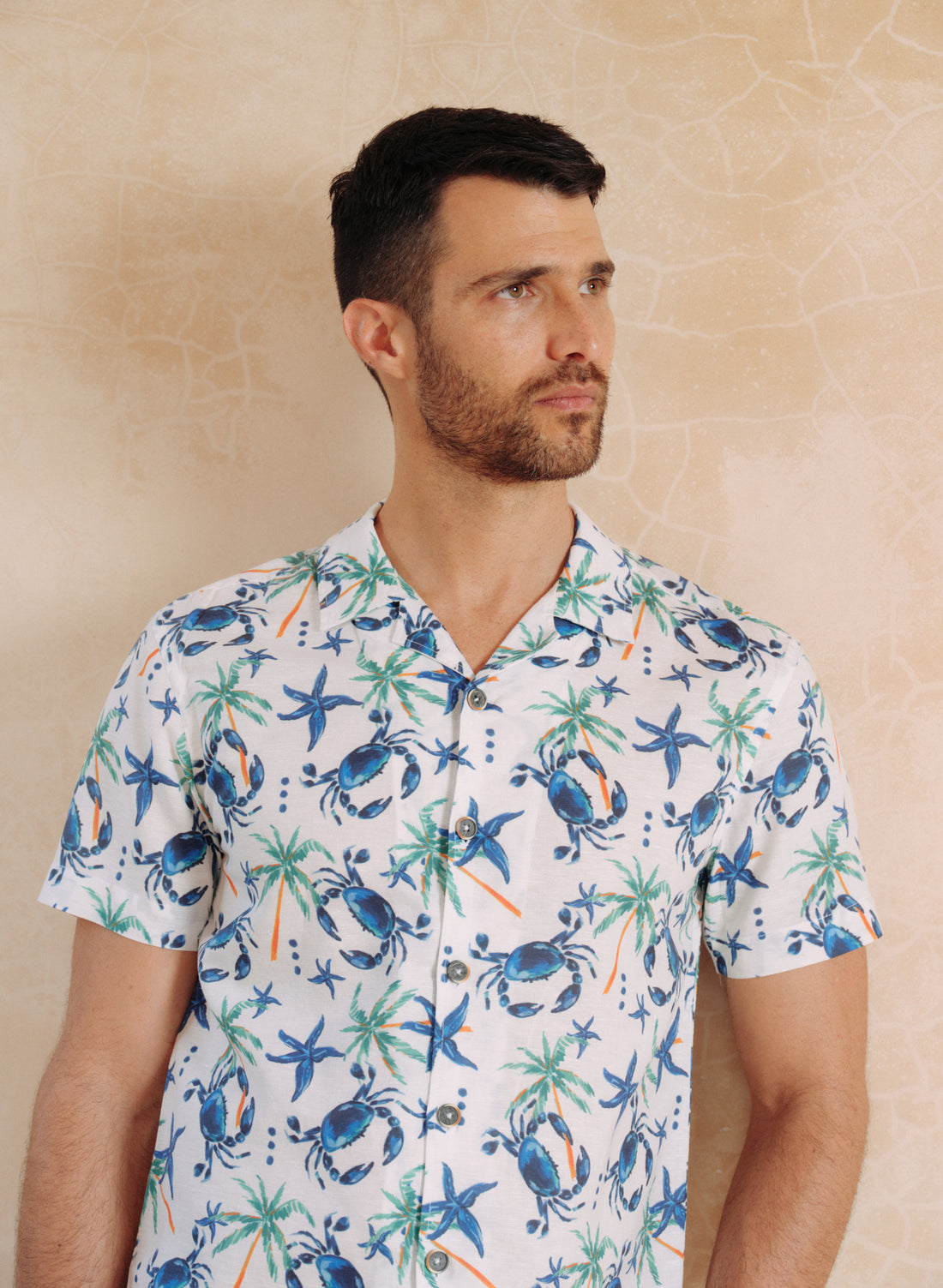 Camisa Hawaiana Lino Algodón Blue Crabster