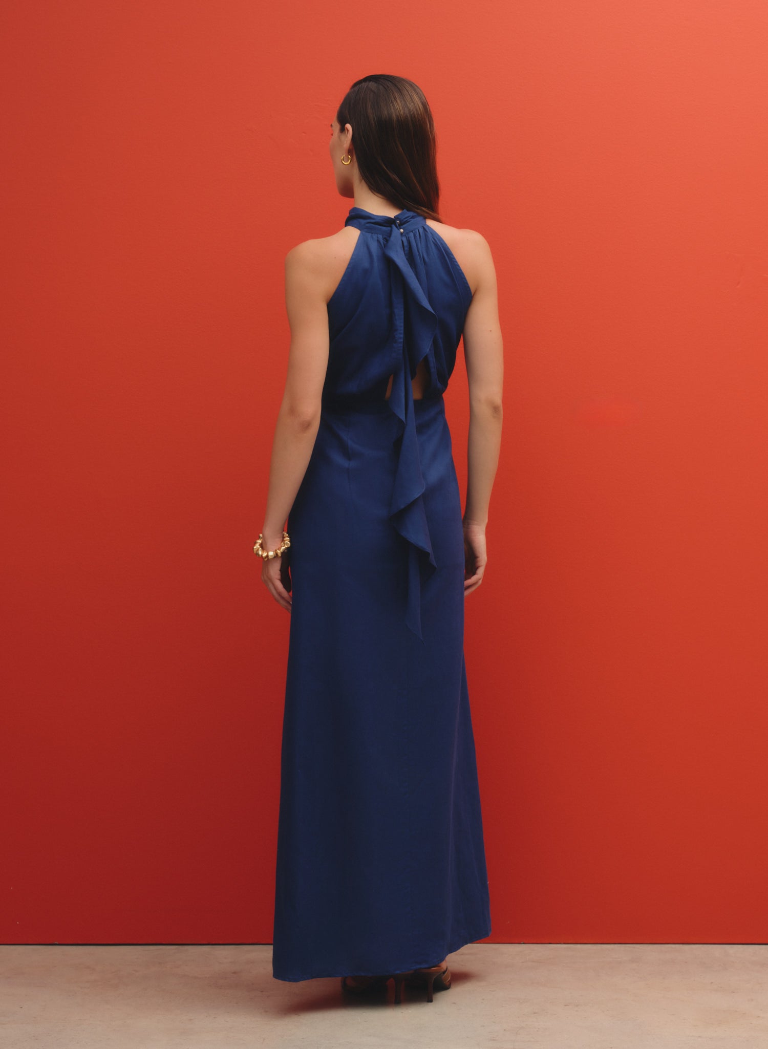 Vestido con escote halter en Lino Algodón Aine