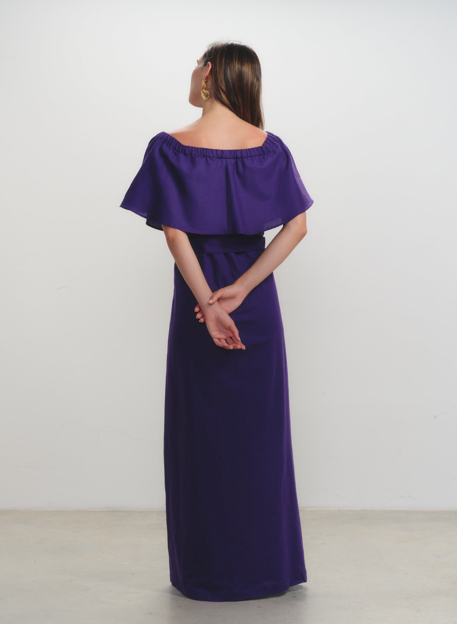 Vestido largo off shoulder 100% Lino Diane