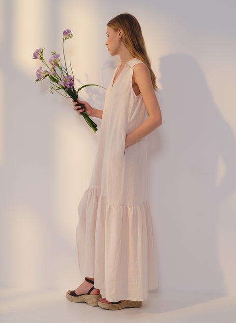 Vestido con cuello camisero 100% Lino Filfla