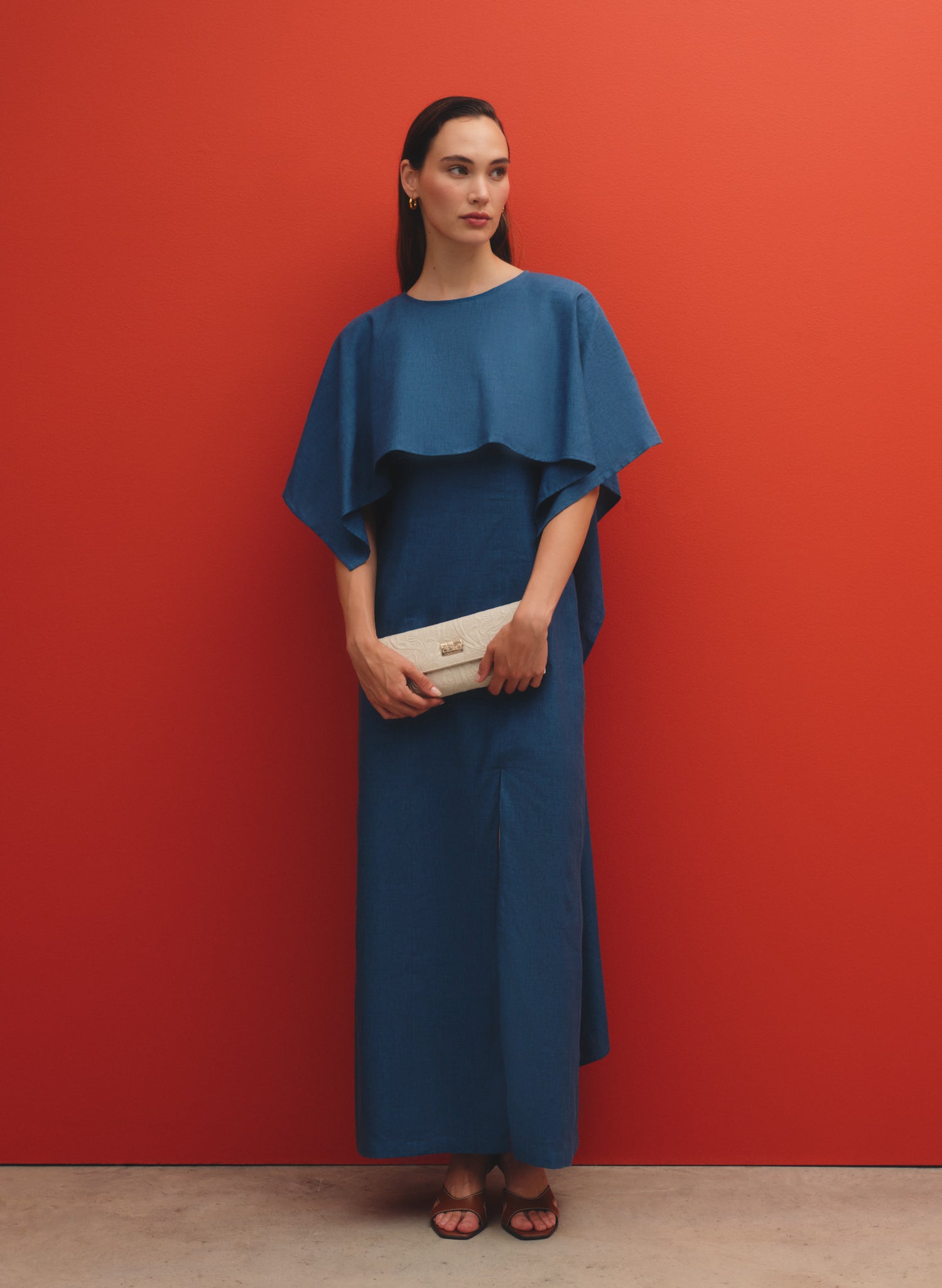 Vestido largo con capa Lino Algodón Gibada