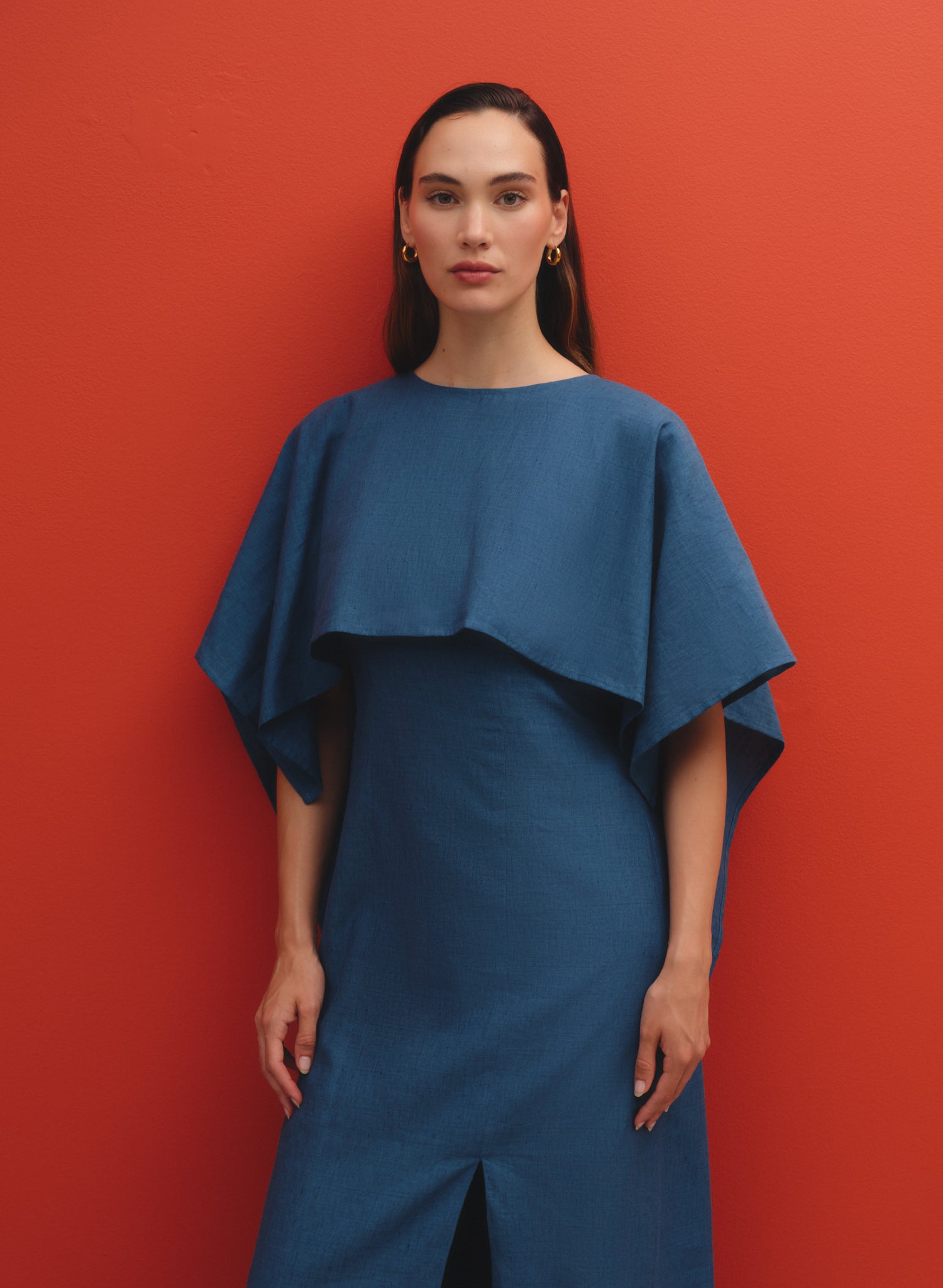 Vestido largo con capa Lino Algodón Gibada