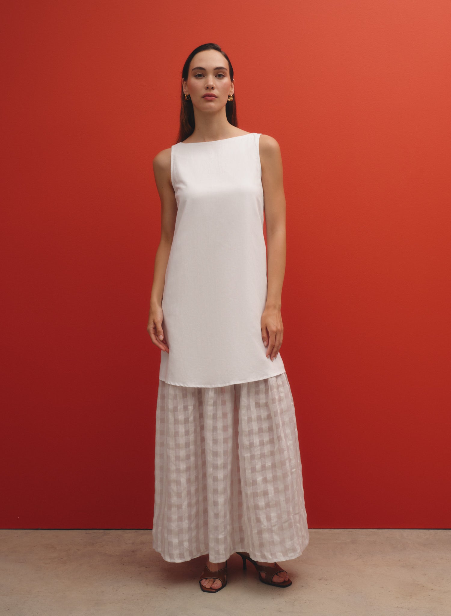 Vestido largo con detalle de transparencia Lino Algodón Kilari