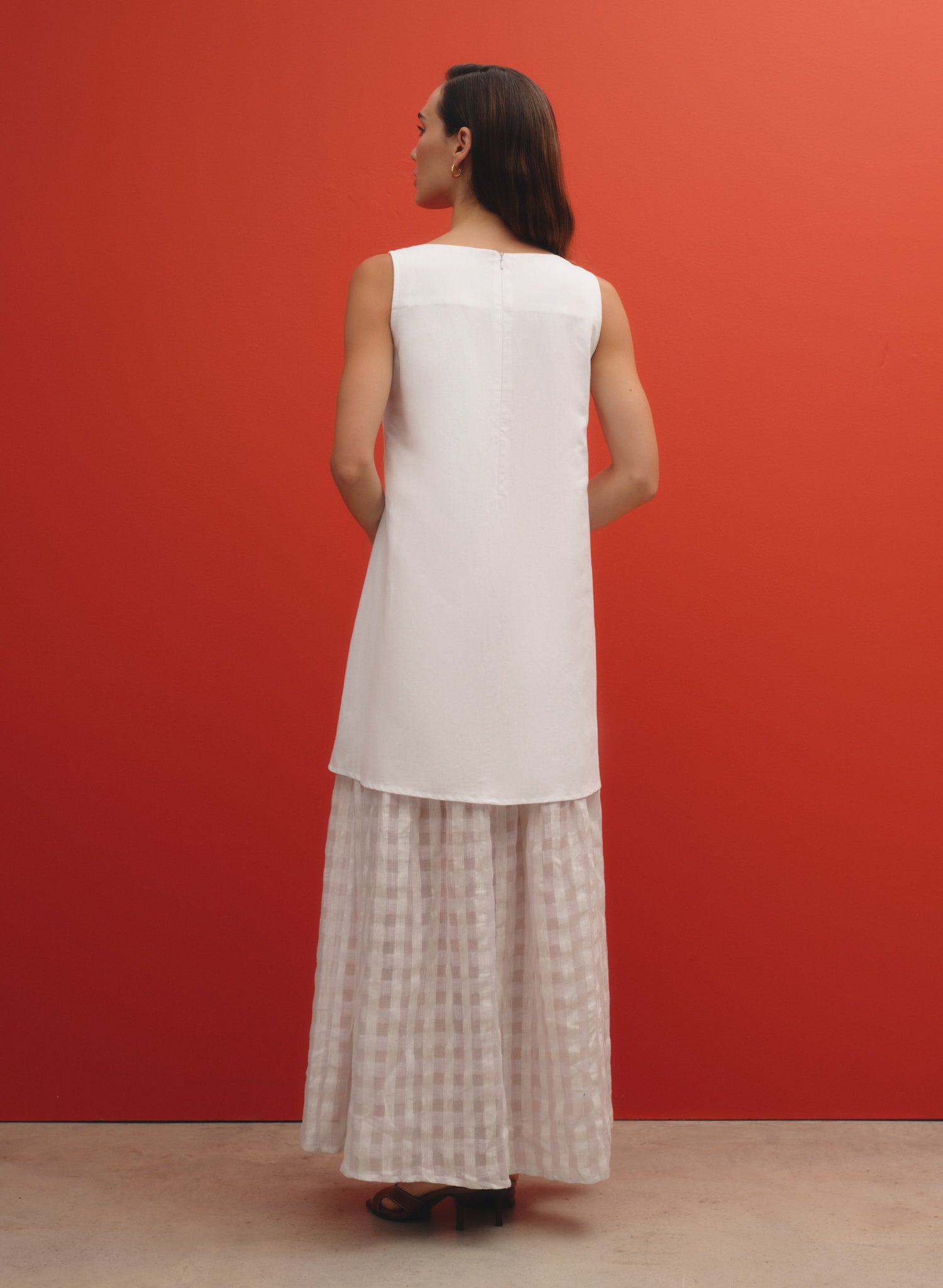 Vestido largo con detalle de transparencia Lino Algodón Kilari