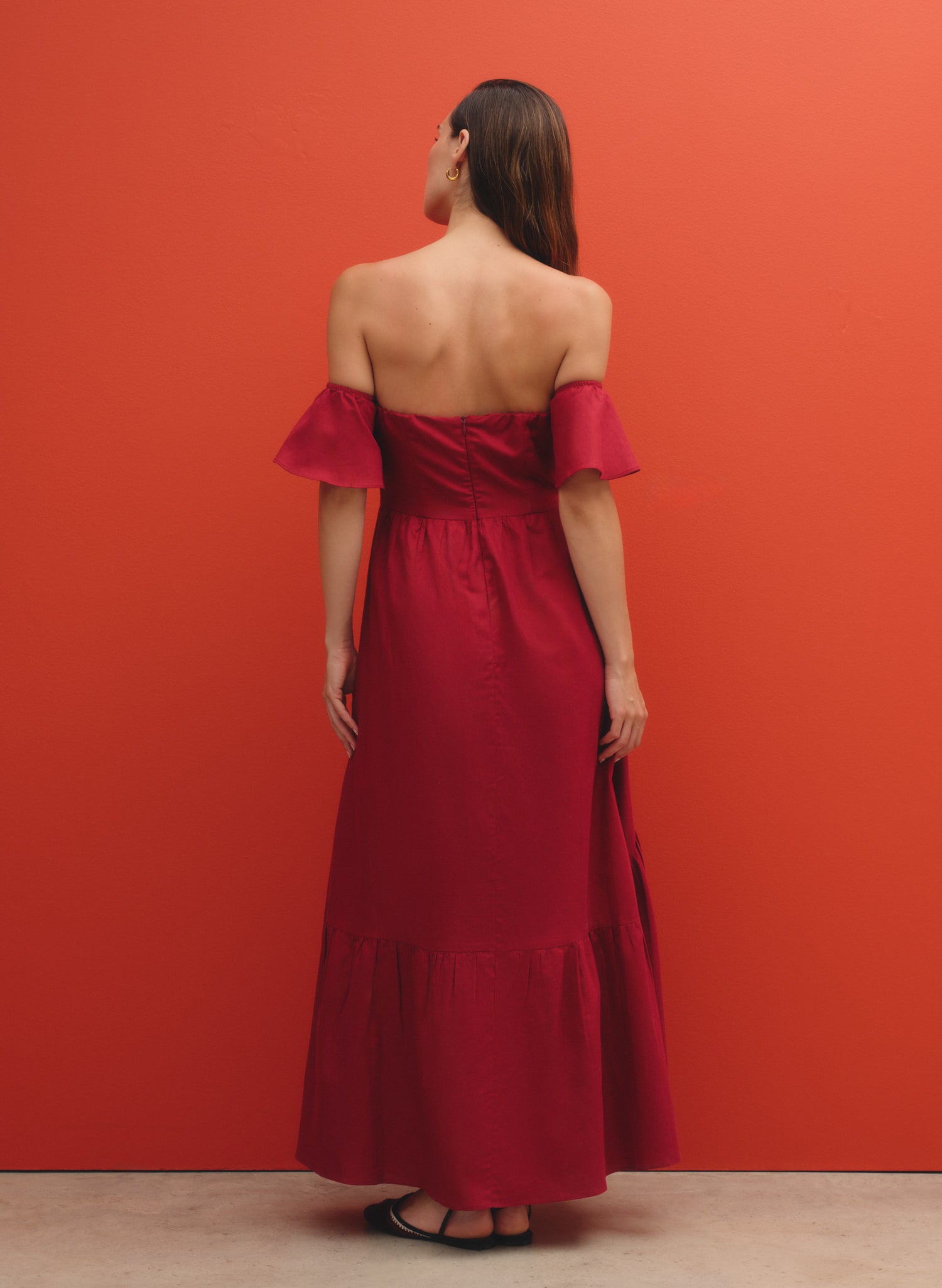 Vestido largo con escote strapless 100% lino Medialuna