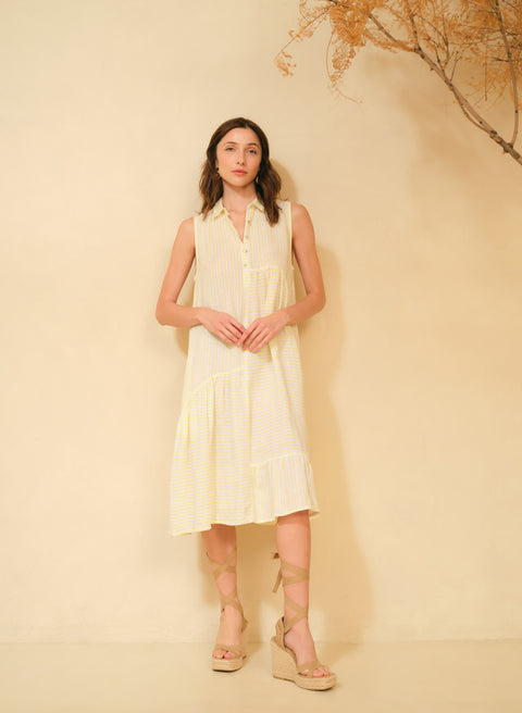 Vestido Midi 100% Lino Marmaris