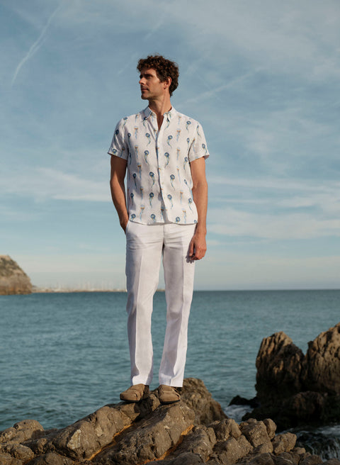 Pantalón Básico 100% Lino Slim Fit Blanco