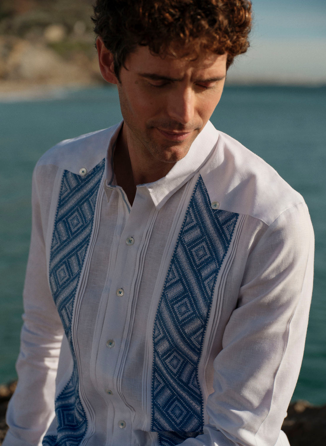 Guayabera Artesanal 100% Lino Cantil Blue Bell