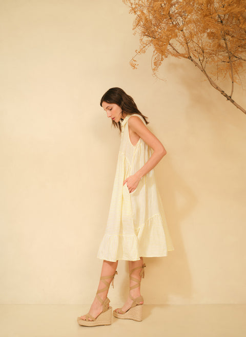 Vestido Midi 100% Lino Marmaris