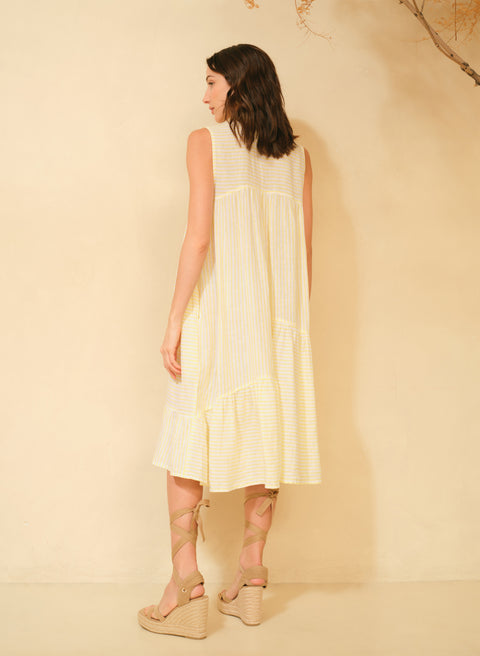 Vestido Midi 100% Lino Marmaris