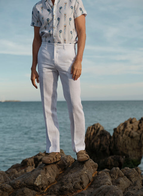 Pantalón Básico 100% Lino Slim Fit Blanco