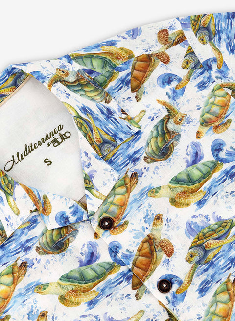 Camisa manga corta Tropical 100% Lino Samy