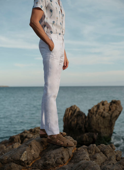 Pantalón Básico 100% Lino Slim Fit Blanco