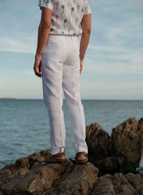Pantalón Básico 100% Lino Slim Fit Blanco