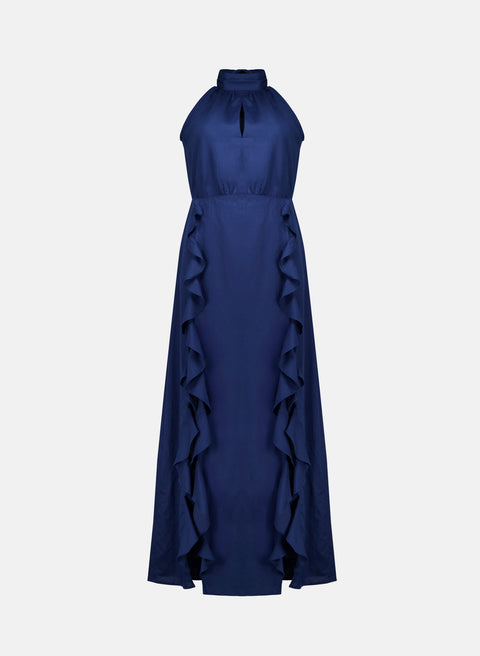 Vestido con escote halter en Lino Algodón Aine