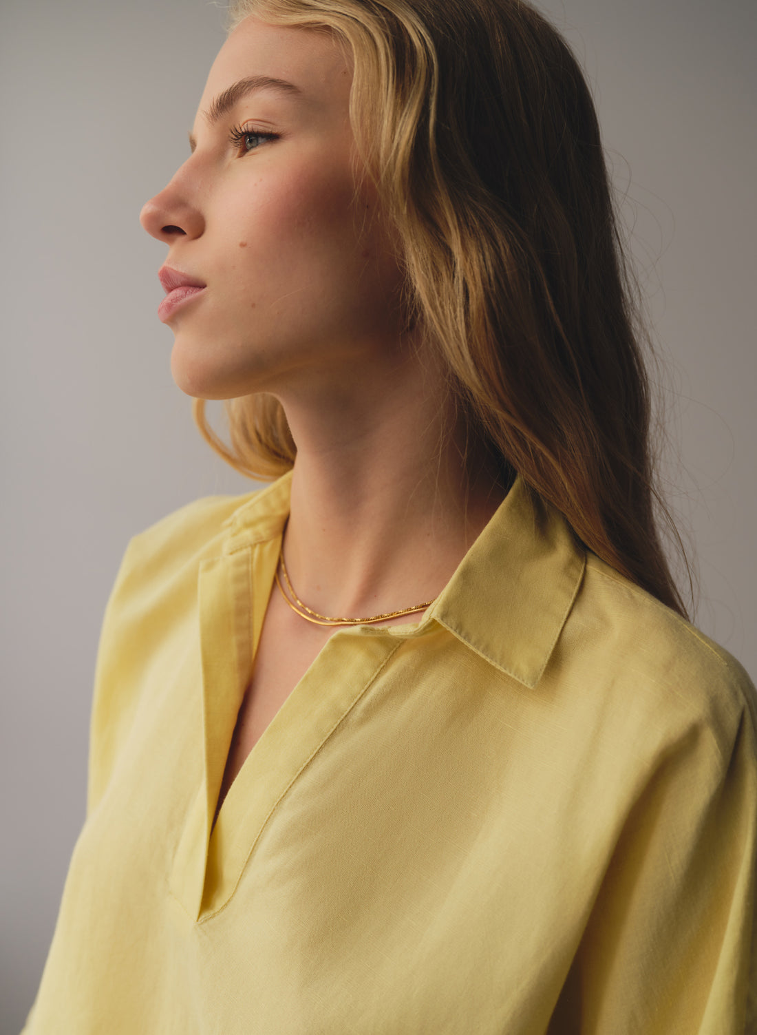 Blusa con cuello camisero Lino Algodón Bomla