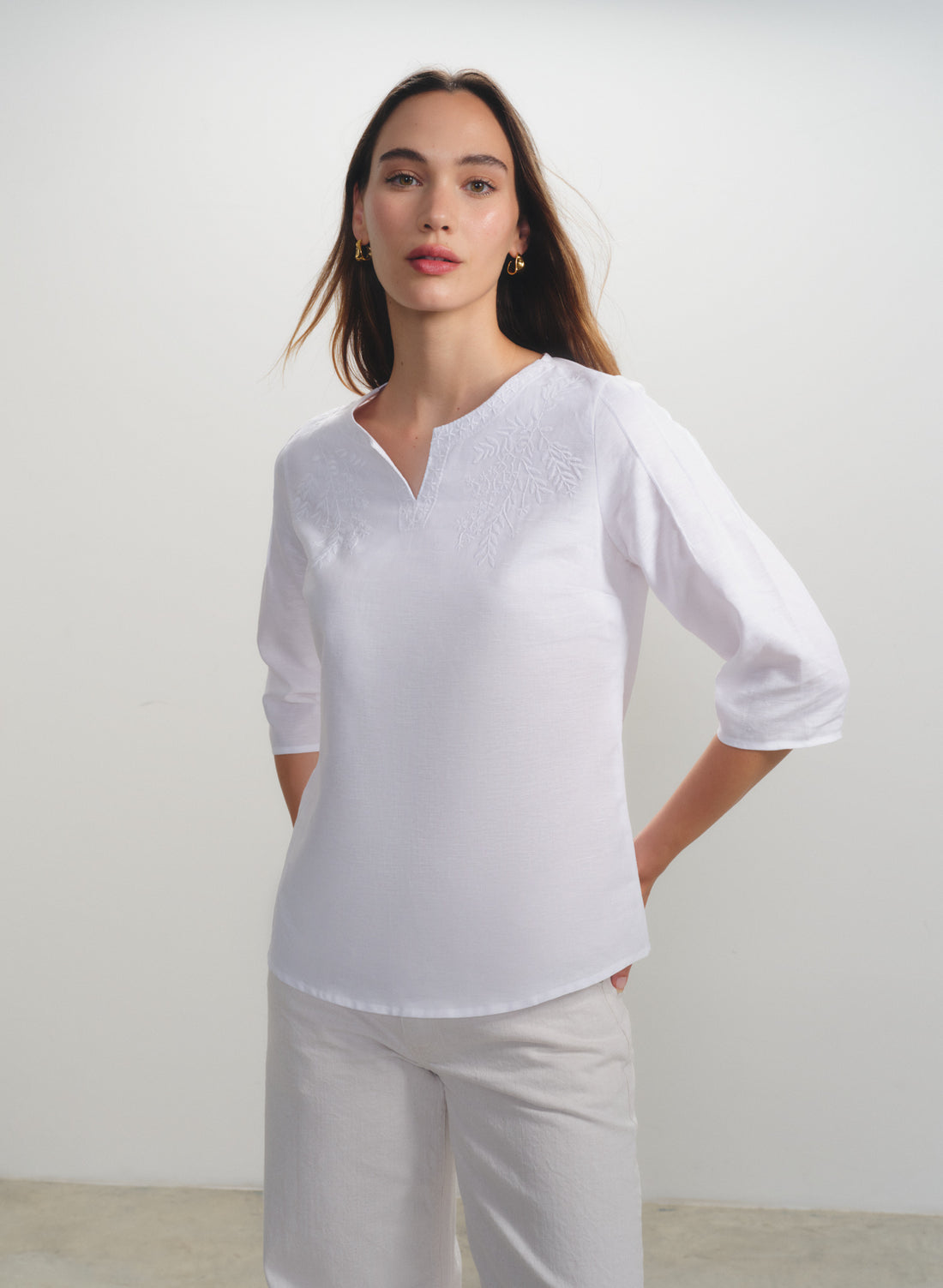 Blusa manga 3/4 100% lino jiguani