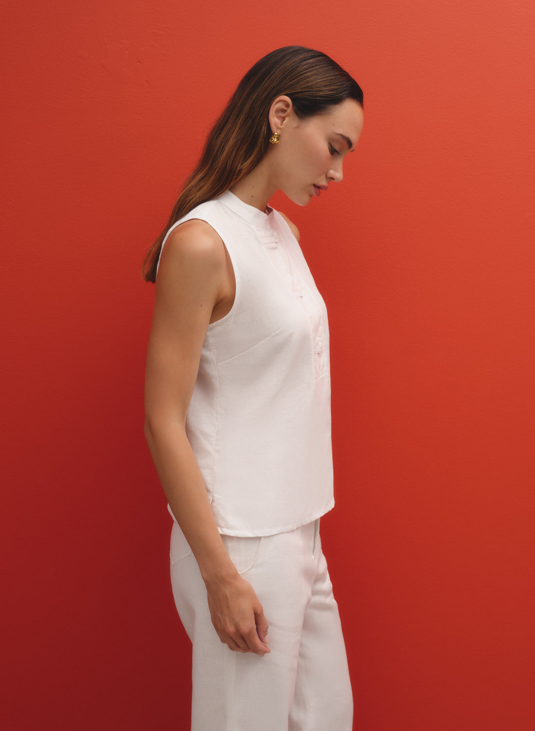 Blusa Cuello Mao 100% Lino Oyuki