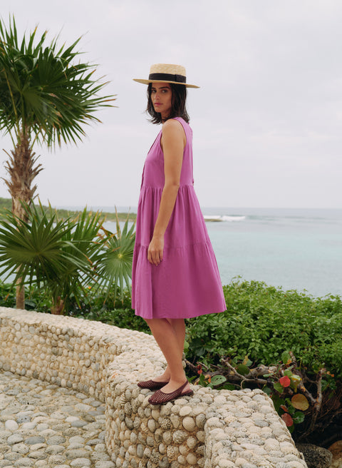 Vestido Largo Lino Algodón Blush morado