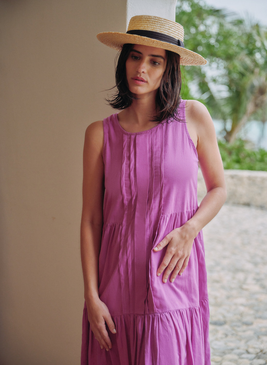 Vestido Largo Lino Algodón Blush morado