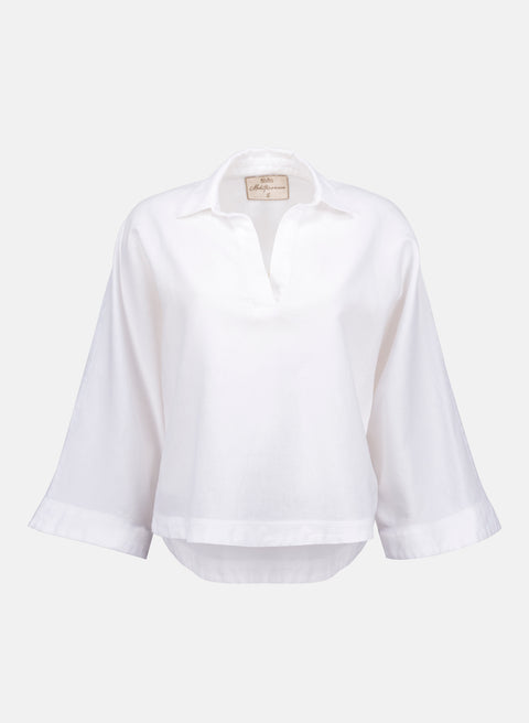 Blusa con cuello camisero Lino Algodón Bomla