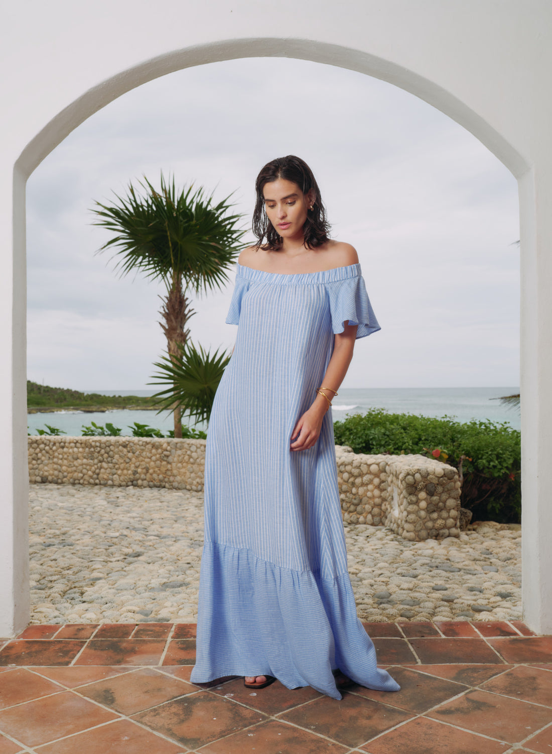 Vestido Lino Vestido De Lino Para Mujer Midi Manga Corta Con